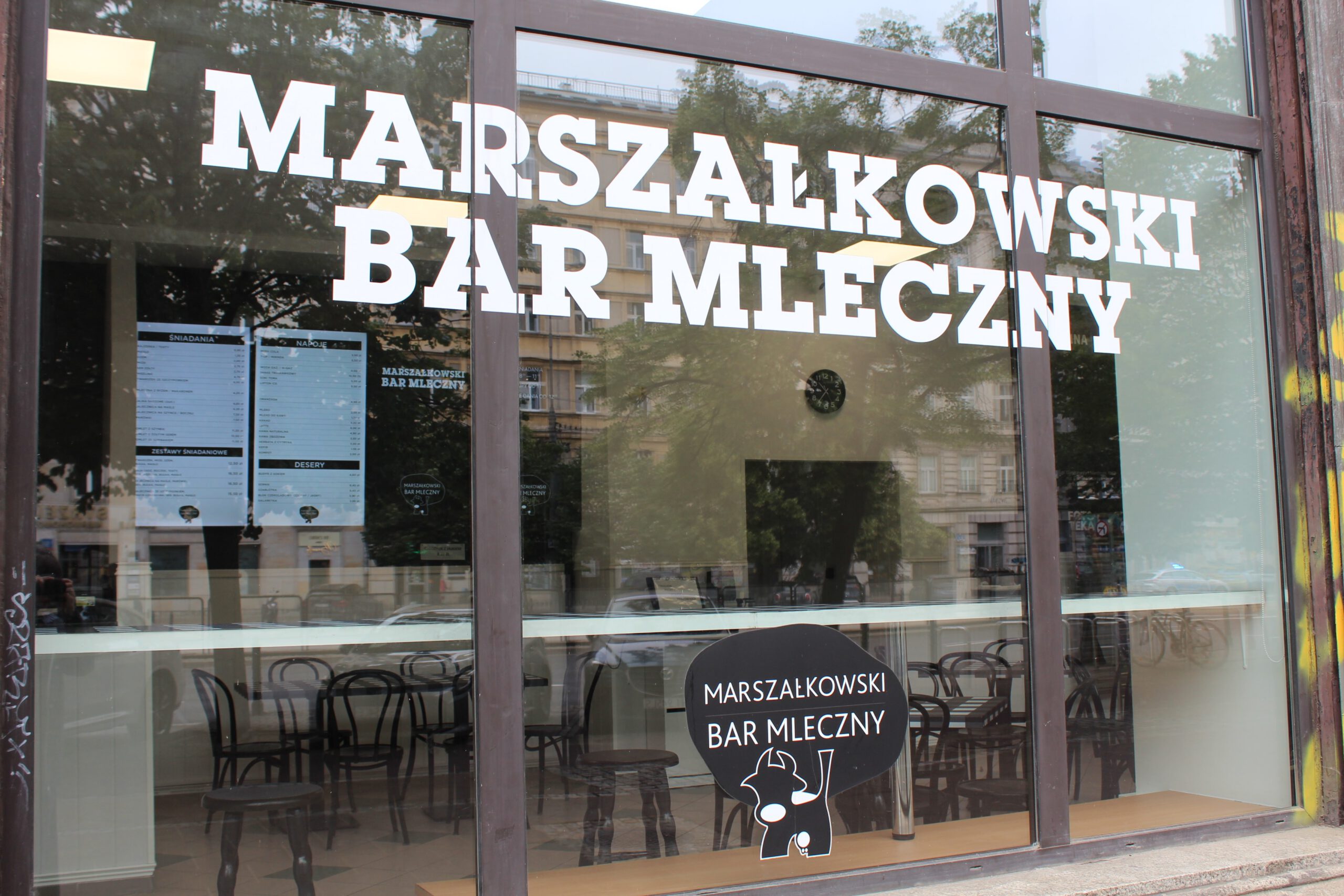 Outside view of window of Polish milk bar Marszalkowski